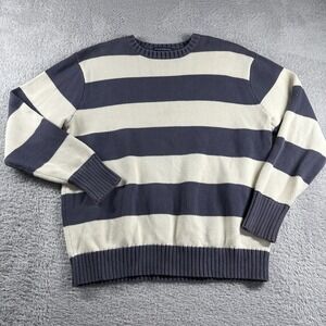 Brandy Melville Knit Sweater Striped Blue Gray White Cotton One Size MH320‎